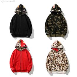 Sweat à capuche Marque b a p e Tide Joint Shark Camouflage Imprimé Hibou Double-face Hooded Zipper Sweater Jacket