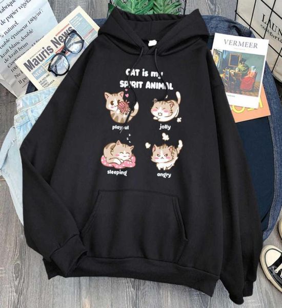Sweat à capuche Cat Is My Spirit Animal Print Sweatshirts Homme Casual Lâche Pull à capuche Anime Cartoon Pocket Streetwear Vêtements Hommes Q087466297