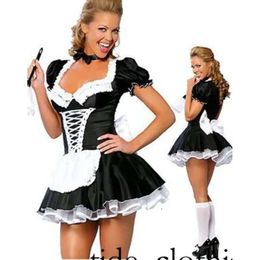 Sweat à capuche Mode-servante Femmes Cosplay Livraison Gratuite Noir et Blanc Fête Halloween Déguisement Ml5034 Manches Courtes Sexy Costumes De Femme De Chambre Française Thème Tasty Porcinet 13