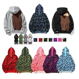 Hoodie Men Designer Volledige Zip Up Shark Hoodies For Women Black Jacket Yellow Camouflage Hoody Hoody Hooded Sweatshirt Man Dames trui Tech Fleece Lange mouw Cardigan