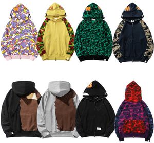 Hoodie Heren Designer Full Zip Up Shark Hoodies voor Vrouw Zwart Camouflage Jas Geel Hoody Hooded Sweatshirt Man Lange Mouw