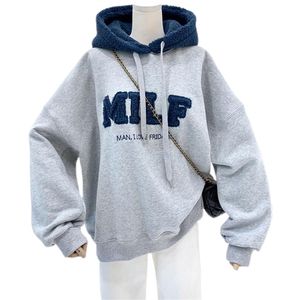 Hoodie Sweatshirts Brief Milf Print Wol Pullovers Losse Koreaanse stijl Jacket Volledige mouw Casual Winter Tops 210809