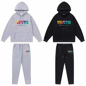 hoodie Trapstar volledig trainingspak regenboog handdoek borduurwerk decodering sportkleding met capuchon heren en dames sportkleding pak broek met rits Maat XL