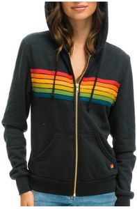 Hoodie Damen Sweatshirts Damen Mantel 2022 lässig Regenbogen Kapuzenmode Zip-up gestreift Plus Size