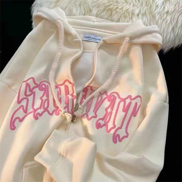 Sweats À Capuche Pour Hommes Sweats Goth Lettre Imprimé À Capuche Femmes Harajuku Rétro À Manches Longues Zip Up Sweat Femme Hip Hop Lâche À Capuche Vêtements Y2K Streetwear