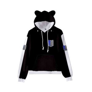 Sudadera con capucha de Anime japonés Attack on Titan para niños y niñas, suéter con orejas de gato, Sudadera con capucha, disfraz de Cosplay Shingeki No Kyojin