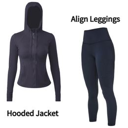 Ll gym set hoodies jassen met zipper gym top snel droge zachte naakt gevoel yoga lega leggings sportkleding dames workout kleding hardloop fitness sportset