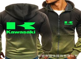 Hoodies Men Kawasaki Auto Logo Print Casual Hiphop Harajuku Gradiënt kleur Hooded Fleece Sweatshirts Zipper Jacket Man Clothin4531366