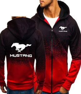 Hoodies Men Mustang Car Logo Print Casual Hiphop Harajuku gradiënt kleur capuchon fleece sweatshirts ritsjack man kleding y2008707656