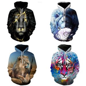 Hoodies heren heren leeuw 3D geprint dier oversized dames sweatshirt pullover lange mouw sweatshirts met capuchon sudaders sudaderas s