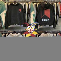 Hoodies oversized rhude hoodie mannen vrouwen 1 1 versie zwarte abrikoos pullovers sweatshirts in tags