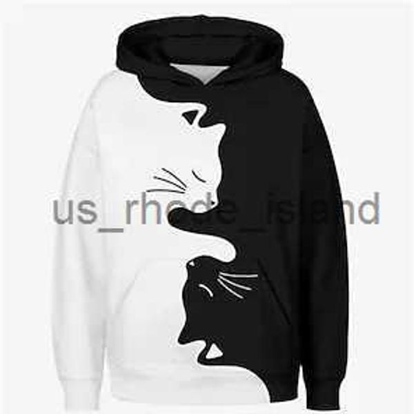 Sudaderas con capucha Sudaderas 1. Sudadera con capucha de manga larga con estampado 3D de gato blanco y negro para niños, sudadera con capucha para primavera y otoño, Tops con capucha para niños OutdoorL240125