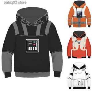 Hoodies Sweatshirts 2022 New Kids War Of Star Black Knight Vader Hooded Luke Fancy Kleding Witte Storm Trooper 3D Print Kostuums Nieuwe filmrolset T230720