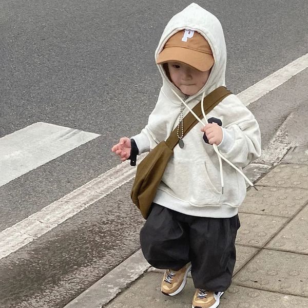 Sudaderas con capucha Sudaderas 211Y Boy Otoño Invierno Sudadera con capucha Ropa para niños Niños coreanos Niños Sudadera gris Sudadera suelta de manga larga con capucha 230901