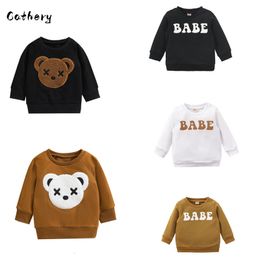 Sweats à capuche Sweatshirts né bébé garçon fille pull ours broderie à manches longues col rond chaud sweat Pollover chemise hauts 230923