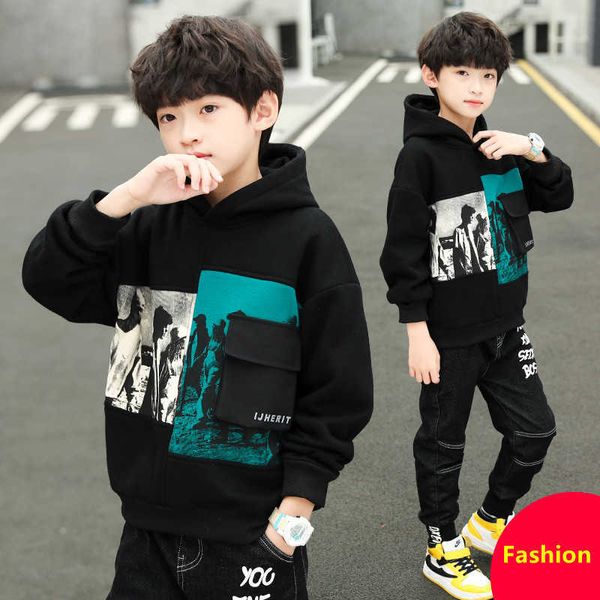 Sudaderas con capucha Sudaderas para niños Primavera Otoño Sudadera de algodón Estampado de moda Tops con capucha de manga larga Sudaderas con capucha con estampado informal para niños Jersey 6 8 10 12 14Y HKD230825