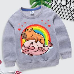 Hoodies Sweatshirts Capybara Giant Grafische Meisjes Jongens Regenboog Harten Moletom Infantil Harajuku Dier Sweatshirt Grappig Merk Kinderkleding 230907