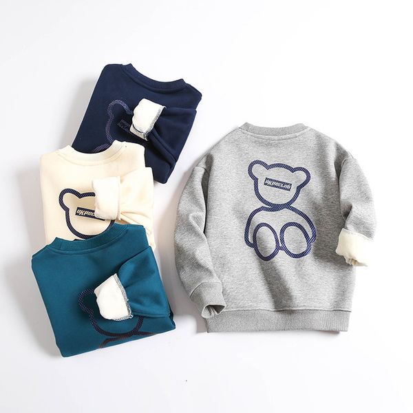 Sweats à capuche Sweats Vêtements pour enfants Modèles d'hiver Style coréen Little Bear Cartoon Velvet Pull Single Layer Fleece Lined Warm Top 230801