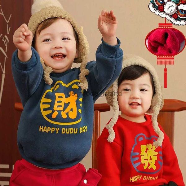 Sudaderas con capucha Sudaderas Suéter para niños Invierno Bebé Felpa Suéter cálido Niños Feliz Año Nuevo Jersey rojo 2-8 años Niñas Casual Deportes TopL240125