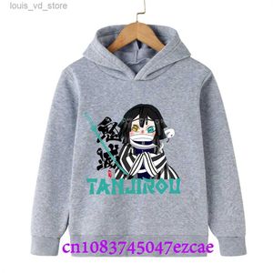 Sweats à capuche Swetshirts Demon Slayer Spring and Automne Children Boys and Girls with Sweatie Pull Top Cartoon Printing Childrens Childrens Sportswear Mabe Baby T240415