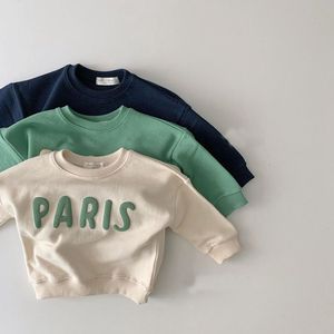 Sweats à capuche Automne PARIS Lettres Pull Sweat-shirt pour Enfants Garçons Filles Sport Bébé Chemises Casual Plus Velours Enfants Vêtements Corée Tees 230904