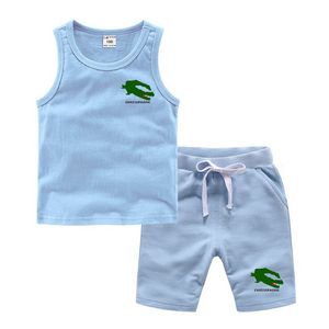 2pcs Brand de mode Enfants Shorts à manches courtes Sets Summer Kids Clothes Boy Girl Baby 100% Cotton Tee Pant Tenues Blue Tracksuit