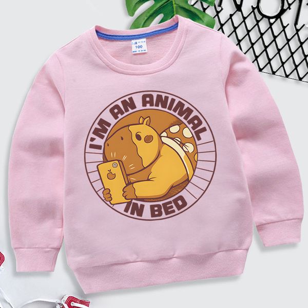 Sweats à capuche Sweats à capuche Je suis un animal au lit Imprimer Bébé Garçon Vêtements Drôle Capybara Filles Sweat Harajuku Style Enfants Pull Dessin Animé À Capuche 230904