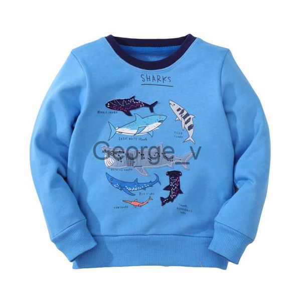 Sweats à capuche swetshirts Jumping Mettings Boys à manches longues Modèle de broderie de requin Sweatshirts pour enfants Vêtements d'extérieur d'automne Vêtements bleu 27 ans J230724