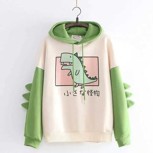 Hoodies sweatshirts nieuwe cartoon heren lente en herfst vrije tijd mode afdrukken Koreaans sport shirt dinosaurus hoodie top 240425