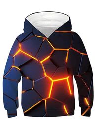 Hoodies Sweatshirts Nieuw Hot Sale Kinderen Jongens Sweatshirt met capuchon Lange mouw 3D-print Optische illusie Met zakken Blauw Paars Kinderen TopsL240125