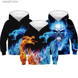 Hoodies Sweatshirts New Kids Hoodies Herfst 3D Wolf Thunder Skull And Fire Dragon Tieners Sweatshirt Voor Jongens Kerstcadeau Kinderen Jas T230720