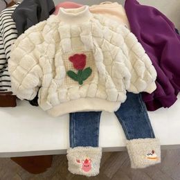 Sweats à capuche Sweatshirts O cou col pull longueur régulière broderie florale doux mode belle hiver enfants filles 231211