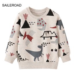 Sweats à capuche sweatshirts Saileroad Spring Boys 2-7 ans Vêtements Coton Swear Cartoon Dinosaurs Baby Tops Girls Kids Kids Toddler Sweat-shirts 230923