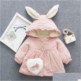 Sweats à capuche Sweatshirts Vendre de nouveaux vêtements d'hiver pour enfants Mignon Bunny Ear Girls Veste à capuche en coton chaud Mode Bow Coat Drop Livraison Ba Dhjbc