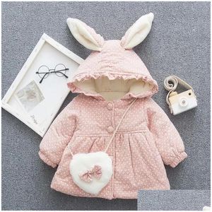 Sweats à capuche Sweatshirts Vendre de nouveaux vêtements d'hiver pour enfants mignons oreilles de lapin filles veste à capuche chaud coton mode manteau arc livraison directe Ba Otaxn