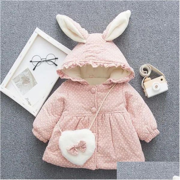 Sweats à capuche Sweatshirts Vendre de nouveaux vêtements d'hiver pour enfants Mignon Bunny Ear Girls Veste à capuche en coton chaud Mode Bow Coat Drop Livraison Ba Dhjbc