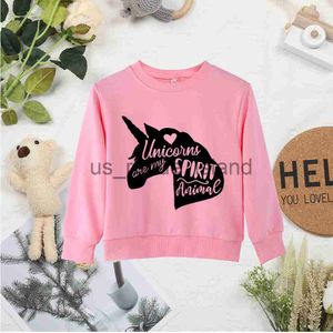 Sweats à capuche Sweatshirts Licornes sont mon esprit Animal Print Creavity Modèle Enfants Rose Sweatshirts Été Nouveau Vente Chaude Enfant Hoodless Pulls Dropship x0822