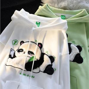 Hoodies Winter Dikke Dikke Chinese stroomborduurwerk Kawaii Cartoon Panda Hooded Sweatshirt Paar Matching Cute Fleece Pullovers