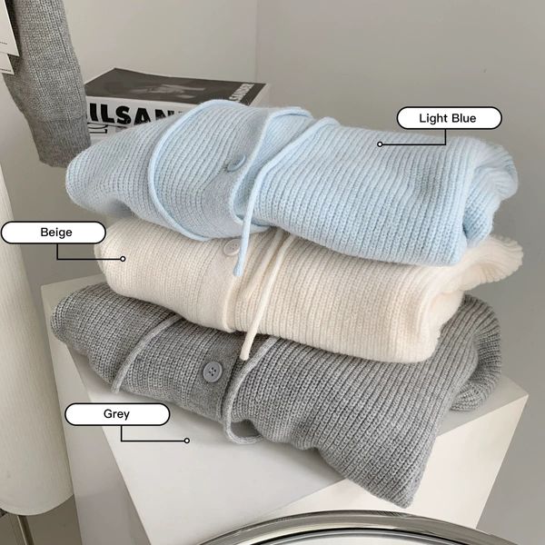 Sweats à capuche femmes chandails chemises tricot Cardigan ample à capuche solide cordon automne simple boutonnage décontracté Simple coréen vêtements 2023