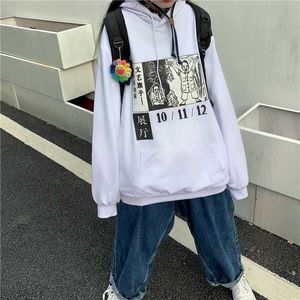 Hoodies Dames Sweatshirt Cartoon Anime Print Hooded Losse Lange mouwen Sweater Jas Dunne Student Hong Kong Stijl 210526