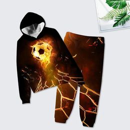Hoodis Set Football 3D Sweat-shirt pour enfants imprimés Set à sweat garçons Pantalons à sweat à sweats à manches longues en deux pièces Vêtements 231227 à manches longues lâches