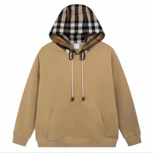 en's hoodie -ontwerper Sweatshirt hipster kaki hoodie trui klassiek Plaid Patchwork losse os pullover heren en dames hoodie hoogwaardige mode katoenen jas