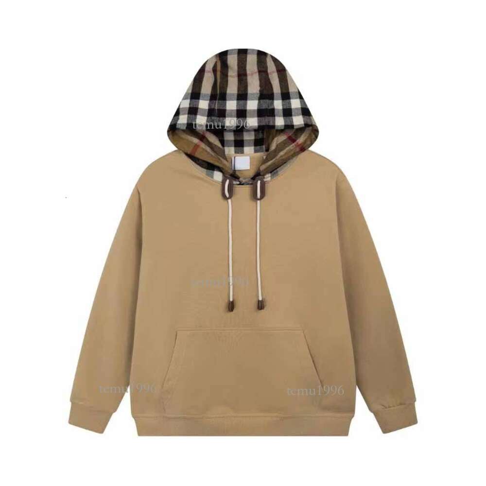 Hoody Designer Hoodie Tide Marque Khaki Sweat à capuche Sweater Classic Plaid Stitching Loose Os Pullover Men Femmes Hoodies Fashion Coton Veste Top Qualité