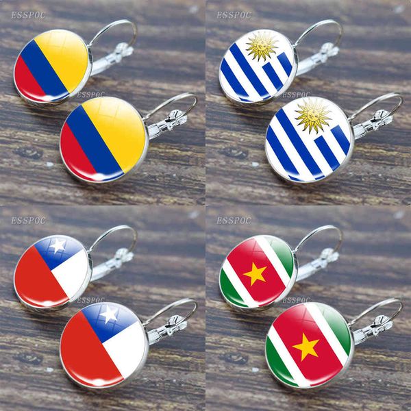 Crochet Boucles D'oreilles Pays D'Amérique Du Sud Drapeau National Motif Verre Cabochon Crochet Boucles D'oreilles Femmes Drapeau Bijoux pour Voyage Cadeaux X0709 X0710