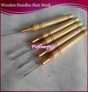 Haaknaalden 50 stuks per zak Houten bamboe handvat Eenvoudige treknaald Micro-ringgereedschap voor I-tip haarverlenginghaken2740171
