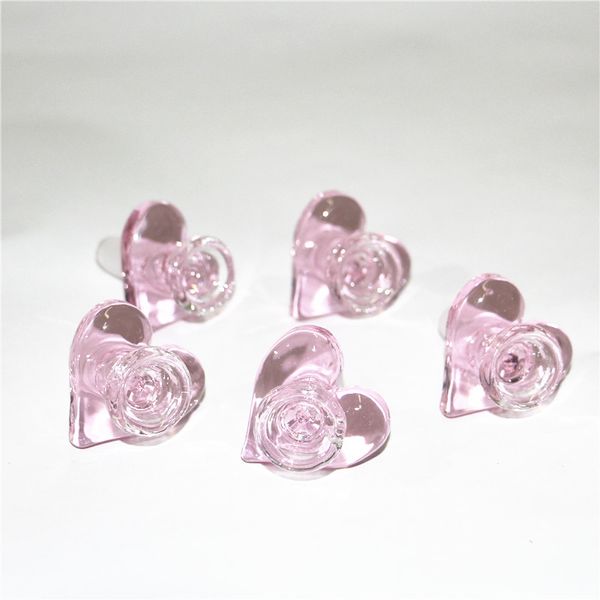 pipa de agua 14 mm 18 mm Tazón de vidrio masculino Color rosa Forma de corazón Fumar Tobogán Cuencos Pieza para agua Bong néctar de silicona