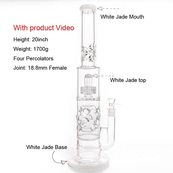 Narguilé 7mm Haltère bong à eau avec nid d'abeille de 75mm perforé et cage à oiseaux perc tuyau d'eau en verre haut 20 pouces 12 attrapes à glace