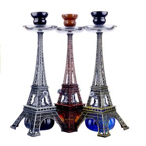 Hookah Bong Set Glass Metal Torre Eiffel Tubo único Multi-Tubo Glass Shisha Beaker Fumar Shisha Cigarette Filter Arabian Oil Rig Designer