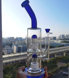 Hookah dubbele koepel glas bong 13 inch perc wiel filter blauwe of aangepaste kleur met 14mm kom birdcage percolator splash guard waterleidingen