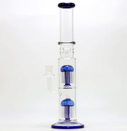 Hookah Glass Bong Water pijp 13 inch blauwe dubbele takfilter transparante rechte bongs